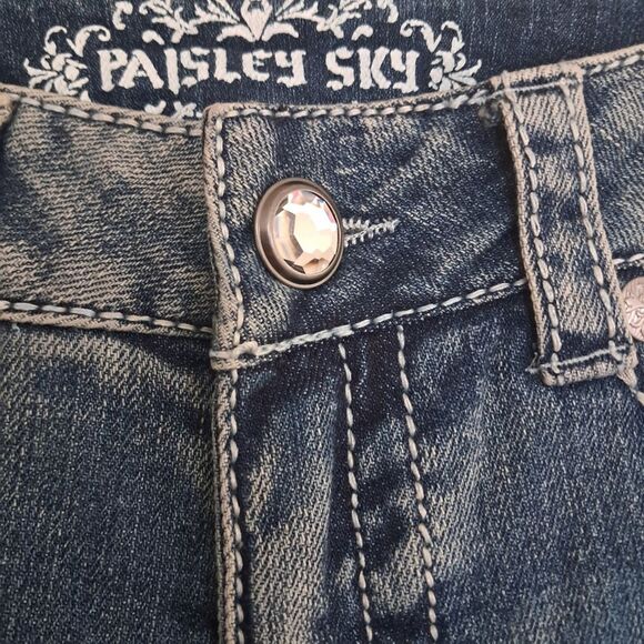Paisley Sky jeans women's 6 light wash faded embelished y2k glam rhinestones - Picture 4 of 10